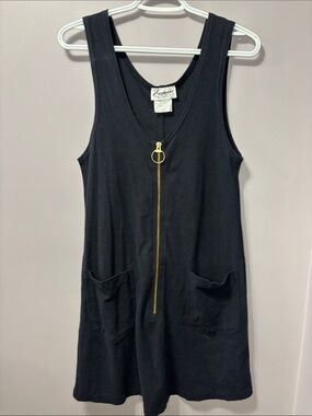 Eugenia Black Sleeveless Zip Front Mini Dress Canadian Made Tank Dress Small